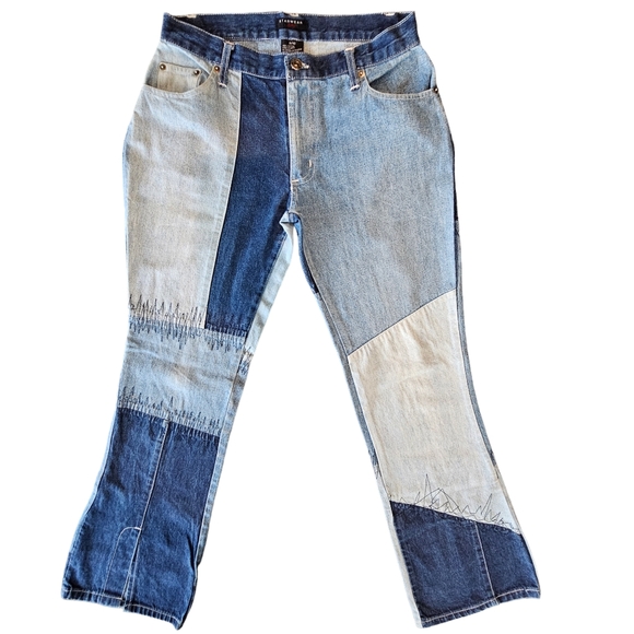 Retro Starwear Med Rise Colorblock Boot Cut Zip Front Accent Stitching Jeans - Picture 10 of 16